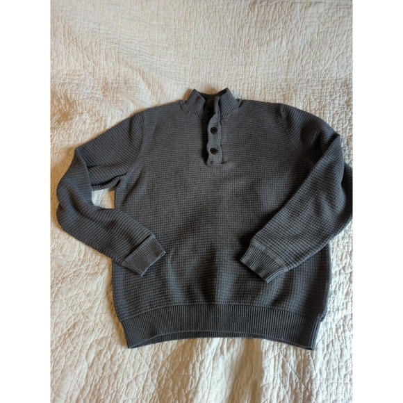 G.H. Bass & Co Sweater Pullover Men's L 1/4 Button 100% Cotton Rugby Gray - Picture 1 of 12